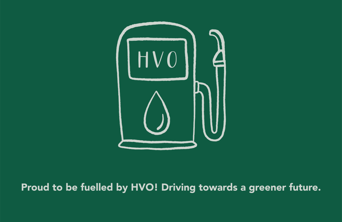 HVO fuel pump graphic: Proud to be fuelled by HBO!