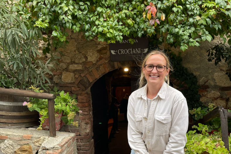 Holly Ellis at Crociani cellar entrance