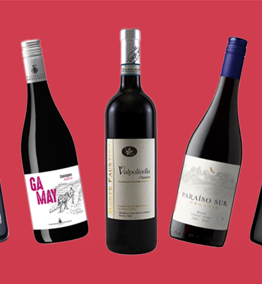 Five bottles of red wine