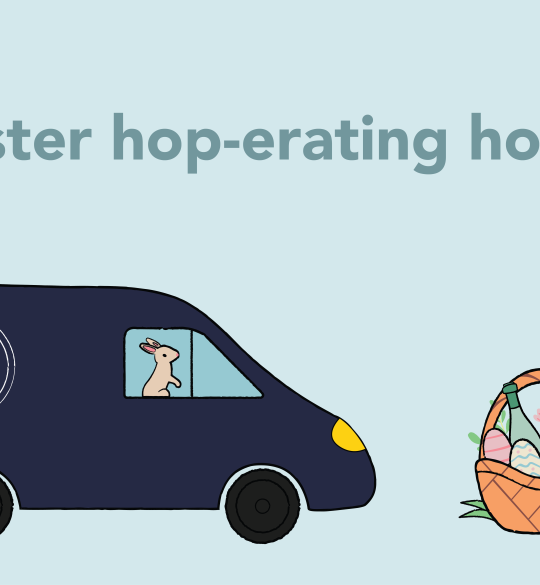 easter opening hours graphic with illustration of delivery van