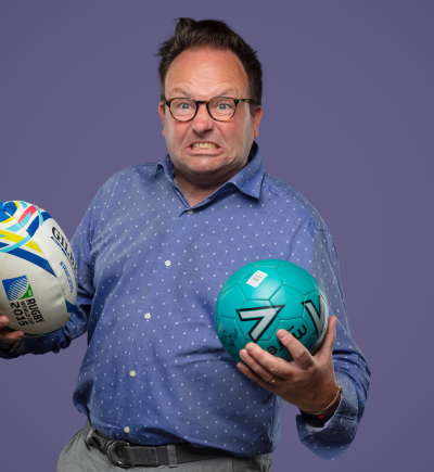 James with Football and Rugby ball